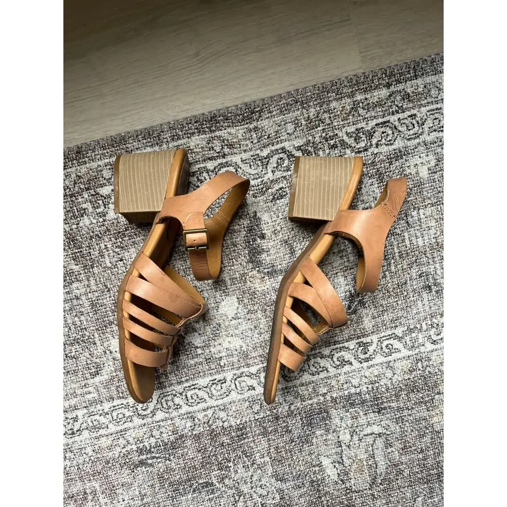 Korks by Korkease Cilla Tan Leather Strappy‎ Sandals Heels 10 Boho Open Toe